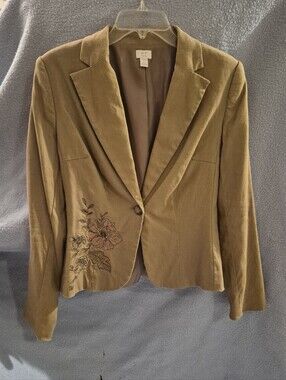 Linen Tan Blazer With Floral Detail
